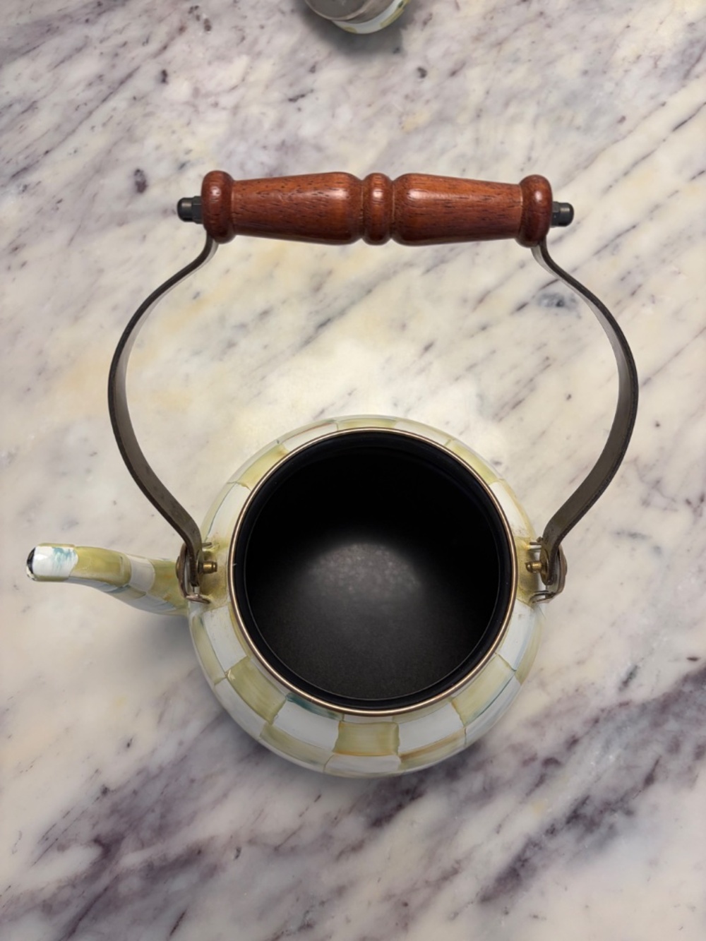 MacKenzie-Childs Parchment Check Tea Kettle | Wood Handle | Excellent Condition - Picture 5 of 6